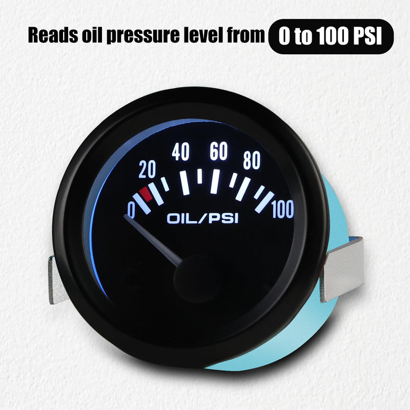 WATERWICH 2" 52mm Oil Pressure Gauge 0-100 PSI DC12V Press Gauge Meter Kit for Car Truck Vehicle Automotive