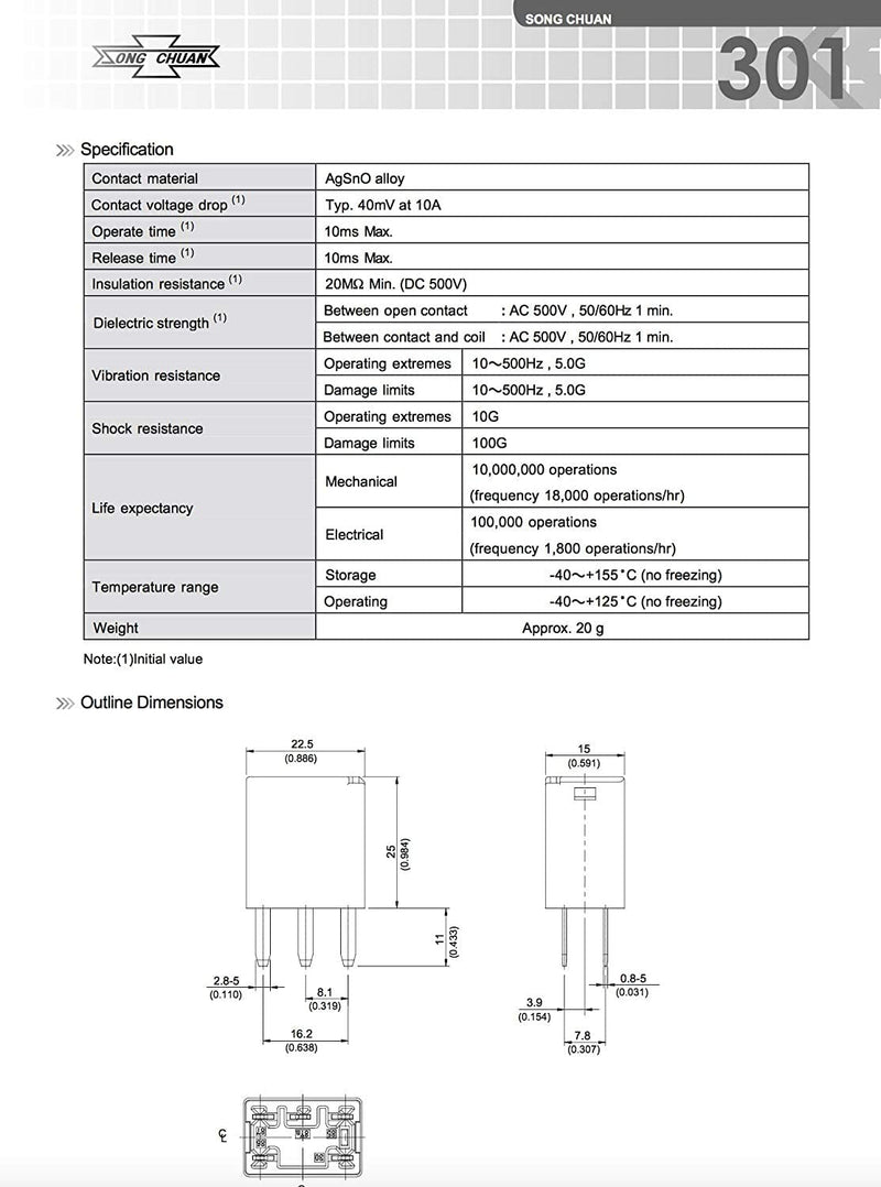 Automotive Purpose Relays 301-1C-C-R1-U01-12VDC 5 PIN (4Pack) 4Pack-12VDC-U01