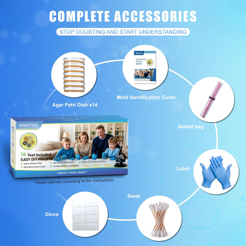 Mold Test Kit for Home,14 Simple Detection Tests,Test HVAC System,Home Surfaces, Indoor Air Quality Testing,DIY Mold Detector,Includes Detailed Mold Identification Guide,Black Mold Testing kit 14