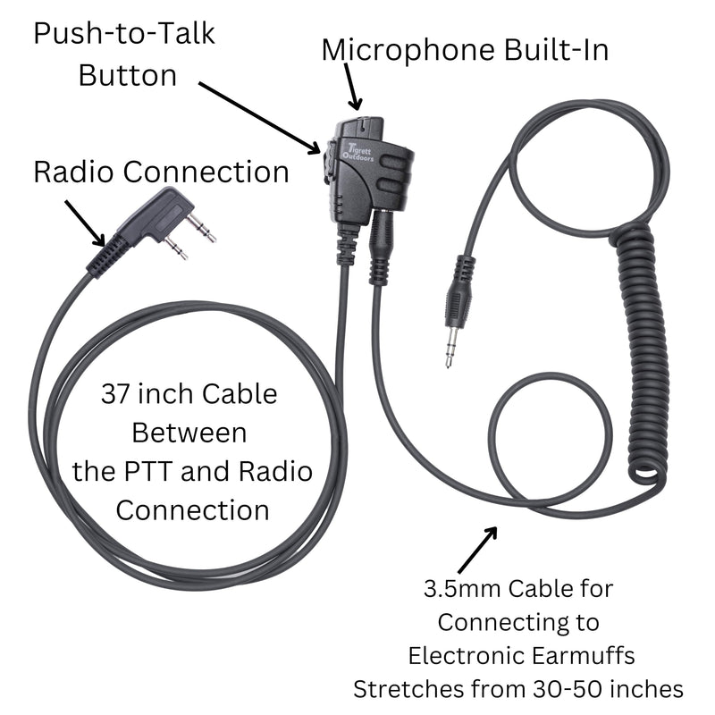 Push-to-Talk Cable with 3.5mm Audio Adapter - PTT Button for Kenwood K1 and Baofeng Waterproof Radios - Compatible with 3.5mm Electronic Earmuffs (Clip Without Velcro, Baofeng K1 Type for UV5R) Clip Without Velcro