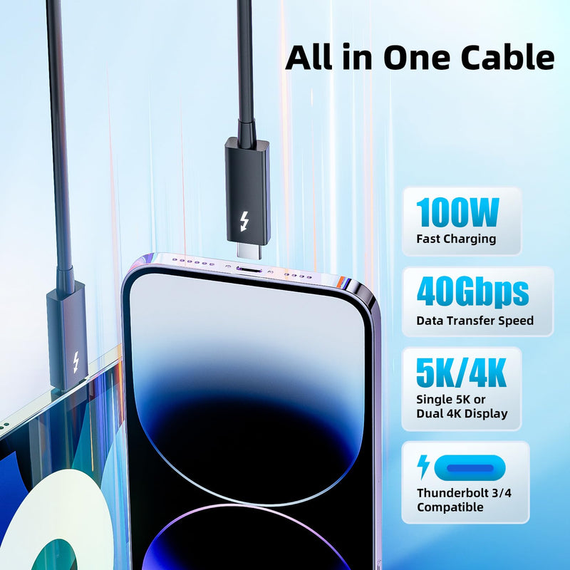 Active Thunderbolt 3 Cable 6.6ft/ 2M, USB-C to USB-C Cable with 100W Charging/ 40Gbps Data Sync and 5K/4K @60Hz, Compatible with Type-C Mac Books, iPad Pro 2021/22, Dell, Docking, SSD, Hub and more Thunderbolt 3 - 2m / 6.6ft