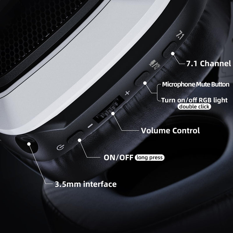 Wireless Gaming Headset for PC, PS5, PS4, 2.4 Ghz USB & Type-C Gaming Headphones with Microphone, 30H Battery Bluetooth Headphones for Switch, Laptop, Mobile, Mac