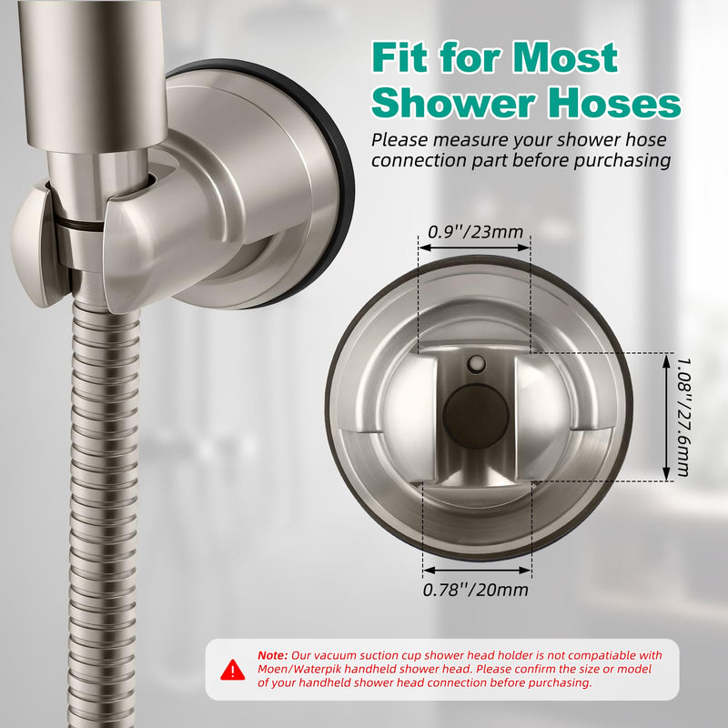 2 Pack Vacuum Suction Cup Shower Head Holder, Removable Shower Head Bracket, Height Adjustable Wall Mount ABS Plastic Suction Holder for Handheld Showerhead, Brushed Nickel 2 Brushed Nickel Finish