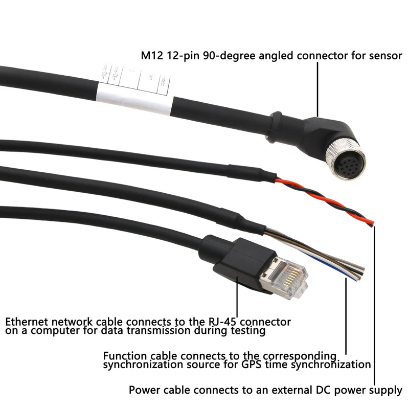 Cable for DJI Livox Mid-360 LiDAR Sensor Power Network Ethernet to Computer Debug, M12 Aviation Connector 12 Pin Female Right Angle to RJ45 Flying Leads, 50cm 50 cm 1-to-3 splitter cable with angled M12 12-pin