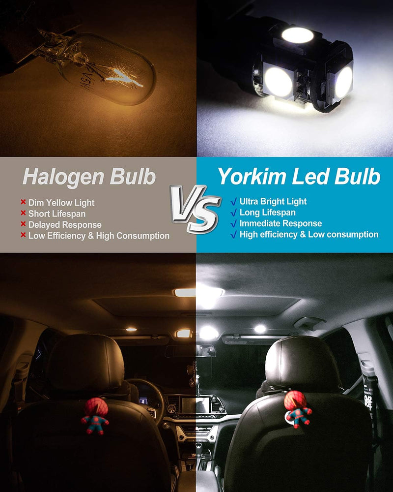 Yorkim 194 LED Bulbs White 6000k Super Bright 5th Generation, T10, 168 LED Bulb for Car Interior Dome Map Door Courtesy License Plate Lights W5W 2825, Pack of 20 20 packs