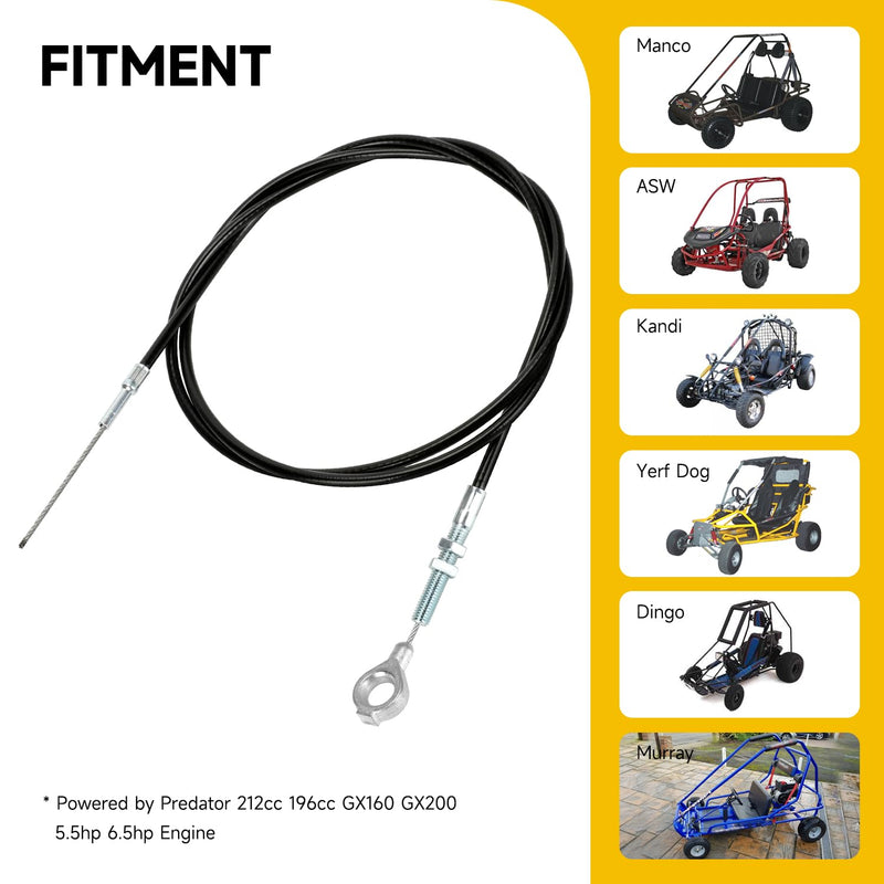 HIAORS 71 inch Throttle Cable for Go Kart Predator 212cc 196cc GX160 GX200 6.5hp Manco 8252-1390 ASW Kandi Yerf Dog Go Cart Parts with Throttle Pedal Brake and Return Spring Cable Stops 1