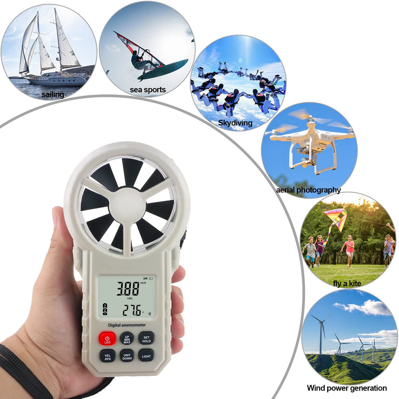 Digital Anemometer Anemometer, Portable Air Flow Meter, CFM Meter for HVAC Fan/Shooting/Drone, Air Flow Speed Meter with Wind Temperature/Humidity Sensor-Gray Black.(APP)