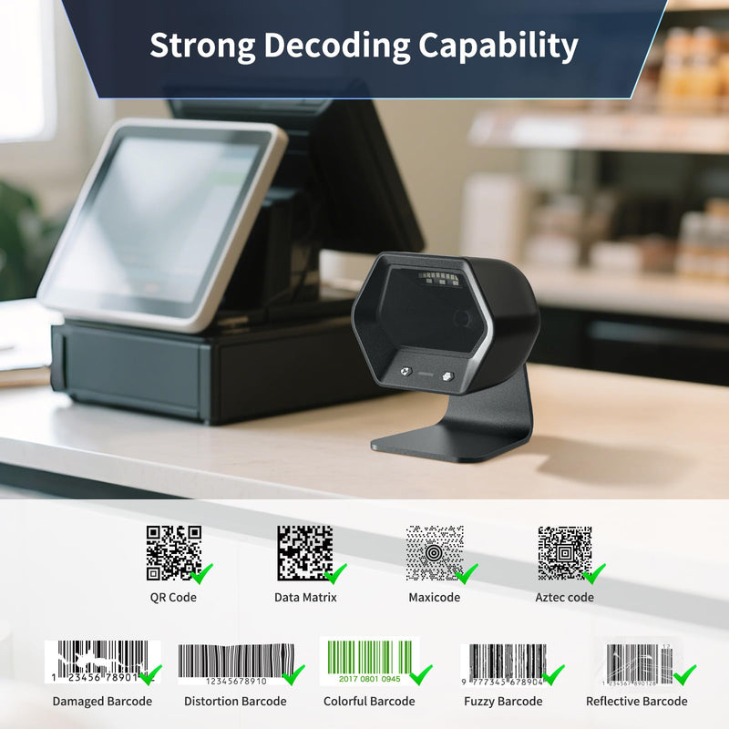 NetumScan Automatic 1D 2D Desktop Barcode Scanner, 1M CMOS Sensor Omnidirectional Hands-Free USB Barcode Reader for Warehouse, Supermarket, Retail Store, Bookstore Pos System Mall Business NS7060