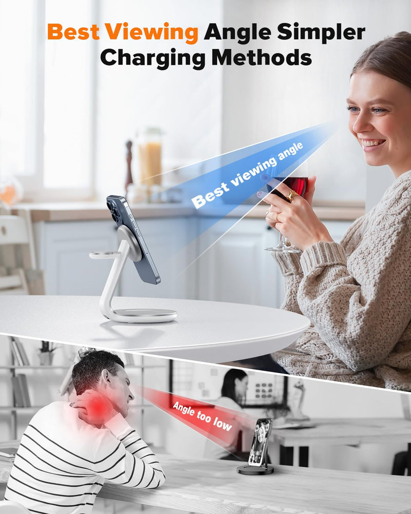 3 in 1 Charging Station Compatible with Magsafe Charger Wireless Charger Stand for iPhone 15 14 13 12 Series Wireless Charging Station for AirPods Wireless Charging Stand for iWatch Series Silver