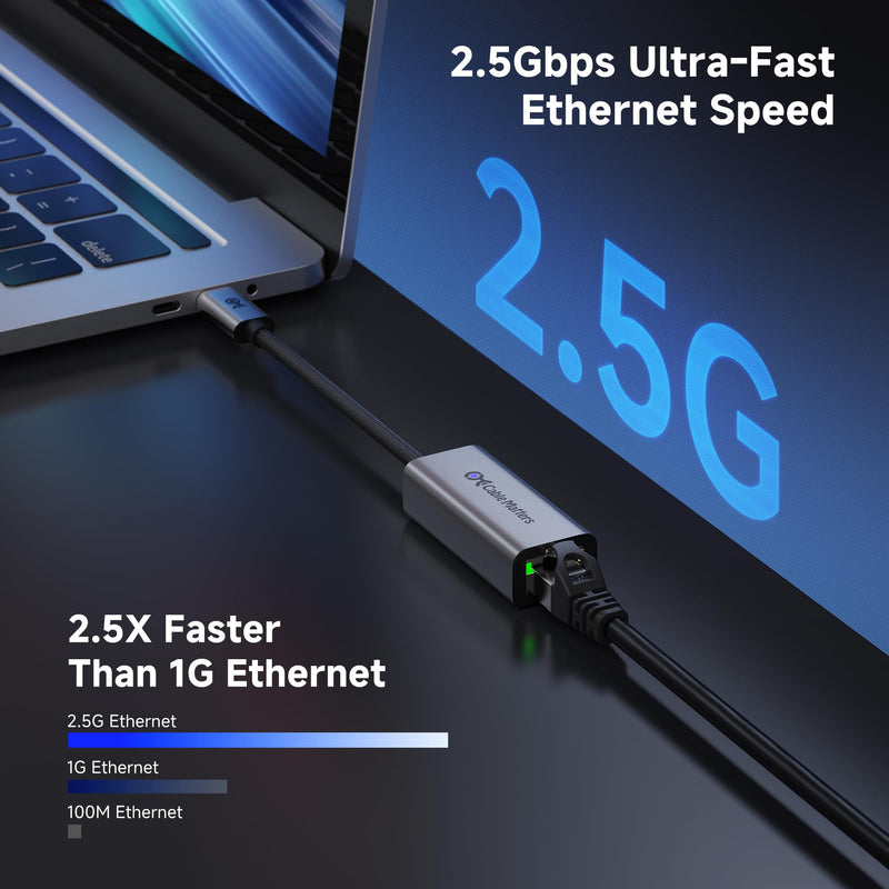 Cable Matters USB C to 2.5Gb Ethernet Adapter, 2.5 Gigabit Network Speed, USB C to Ethernet Adapter Compatible with USB4, Thunderbolt 4/5, Plug & Play for MacBook, Laptop, and USBC Devices