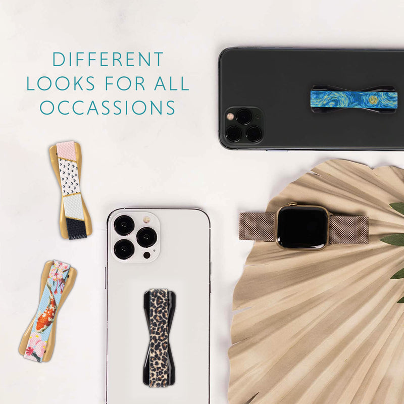 LOVEHANDLE Universal Grip for Smartphone and Mini Tablet, Leopard Design Elastic Strap with Black Base Animal Print