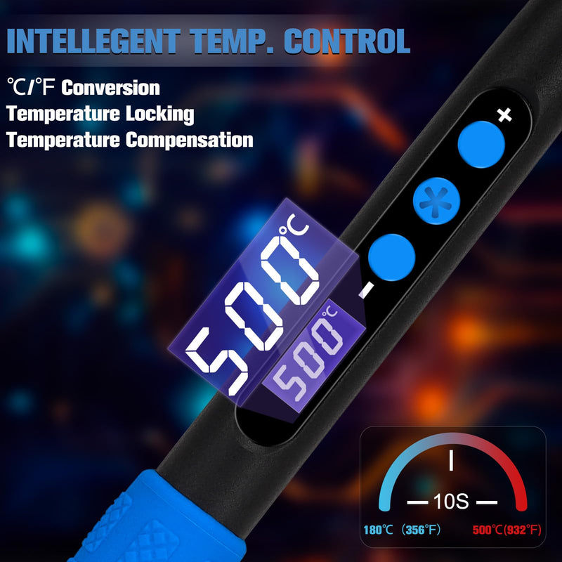 Soldering Iron Kit with LCD Display, 100W LED Display Adjustable Temperature, Soldering Iron with Automatic Sleep Mode, Soldering Gun with 5 Soldering Tips, Solder Tin, Stand, Welding Tool Blue