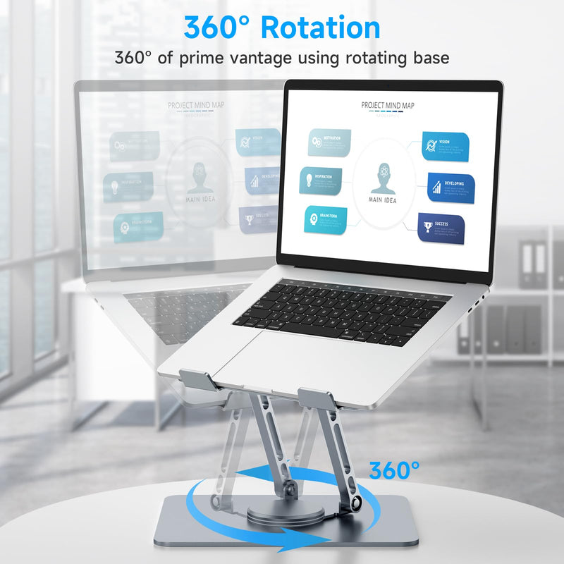 XGKDZJ Adjustable Laptop Stand, Ergonomic, Swivel, Foldable, 360 Rotation, Fits 10-15.6" Laptops, Grey