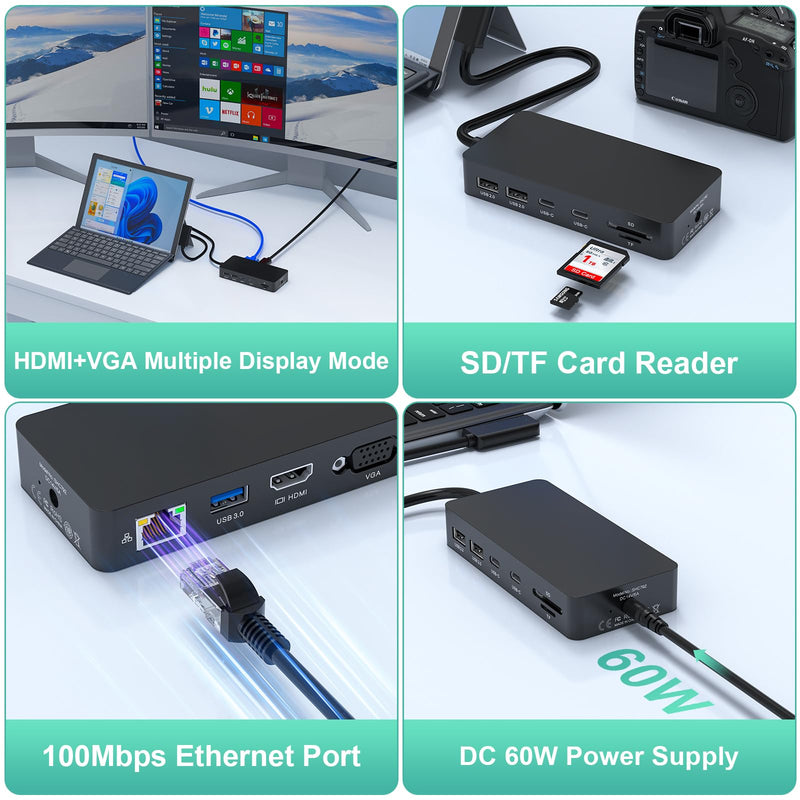 11 in 1 MS Surface Dock 4K@60HZ HDMI+VGA - Microsoft Surface Docking Station with Power Supply Surface Pro Docking Station for Surface Pro 11/10/9/8/X/7/6/5/4,Surface Laptop 6-1,Surface Book/Laptop Go 11 in 1 Surface Dock