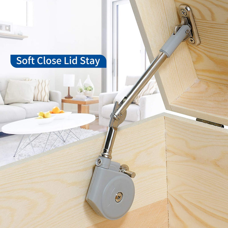 Lid Stay 105 Degree Open with Soft Close, Lid Support for Toy Box and Upward Top-Opening Flap Doors 2 Pack, Easy to Install 2 pack lid hinge