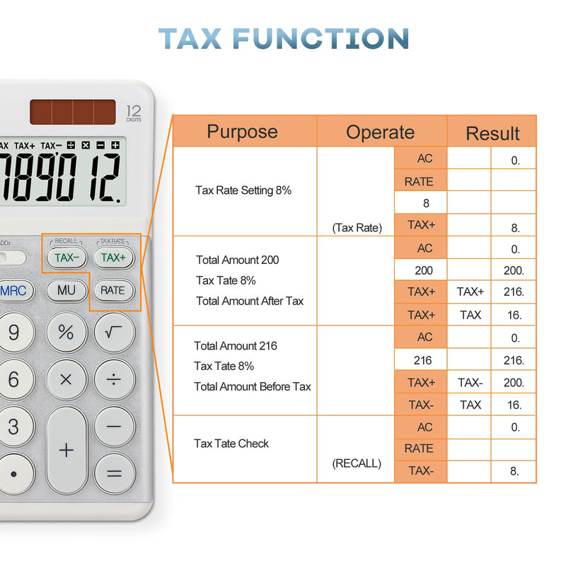 OSALO Desktop Calculator Accounting Big Buttons Extra Large Display VAT Tax Function 12 Digit Solar and Battery
