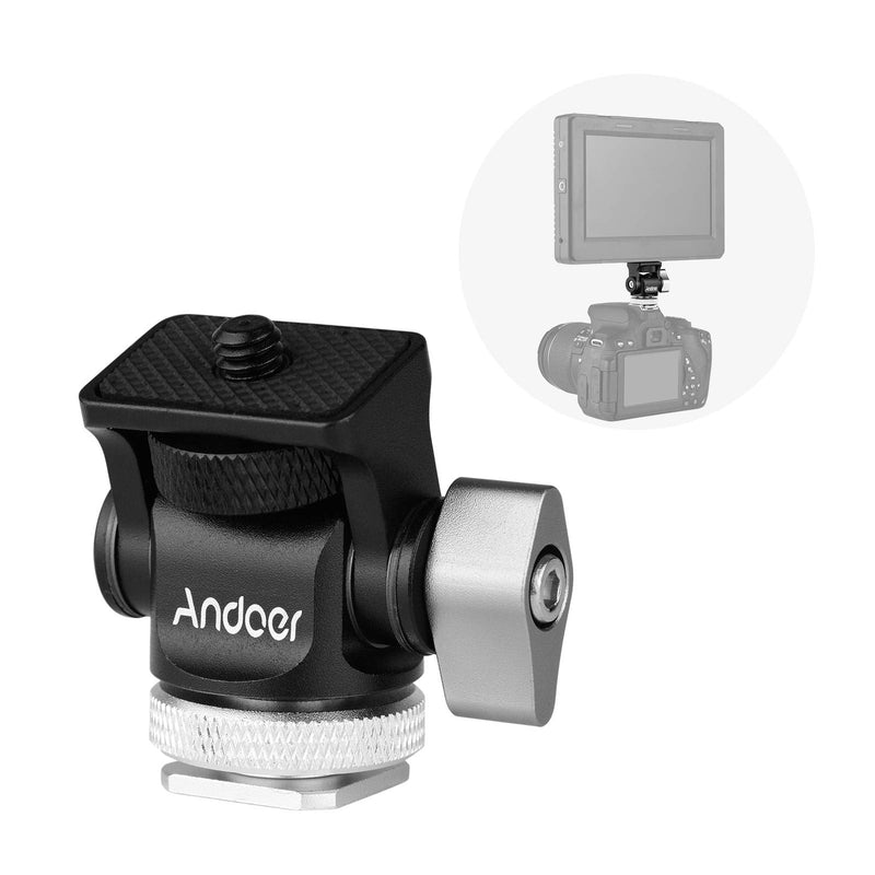 Andoer Mini Monitor Mount Tripod Head Cold Shoe Adapter Aluminum Alloy 1/4 Inch Screw for Mounting Camera Monitor Flash Microphone LED Fill Light
