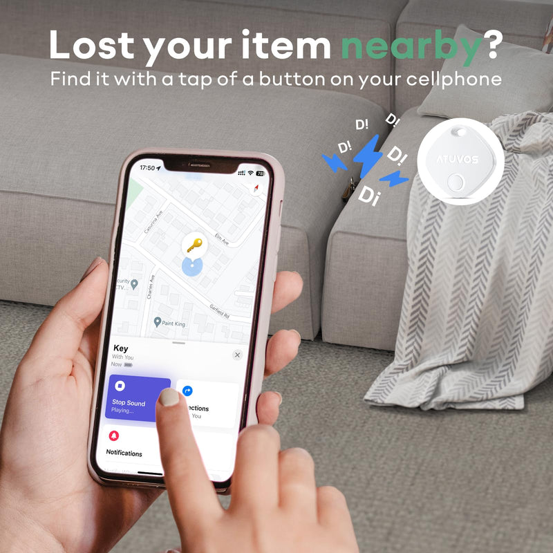 ATUVOS Luggage Tracker & Key Finder 2 Pack, Smart Bluetooth Tracker Pairs with Apple Find My (iOS Only), Item Finders for Key, Wallet, Suitcases, Bags, Waterproof IP67, Replaceable Battery, Anti-Lost 2-pack
