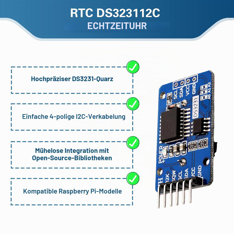 Module Precision Clock Modules, 3 x Real Time Clock RTC, DS3231 AT24C32, High Precision Real-time Clock Module, Includes I2C, Compatible with Arduino and Raspberry Pi, Data Storage