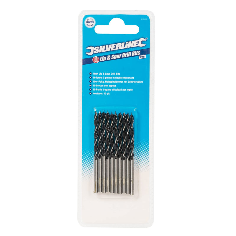 Silverline 612120 Wood Twist Drill Bit with Center Tip 3mm, Pack of 10 3mm Pack of 10 10 pieces
