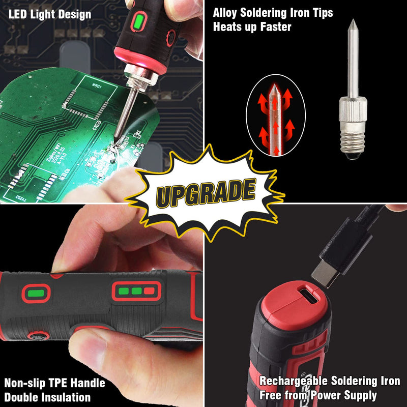 FrogBro Portable Battery Soldering Iron Improved 11Watt LD006A-Pro 2500mAh Max 520°C, High Capacity and Fast Heating, Professional Safe Wireless Soldering Kit, Suitable for Beginners and Professionals Improved Ld006a-pro