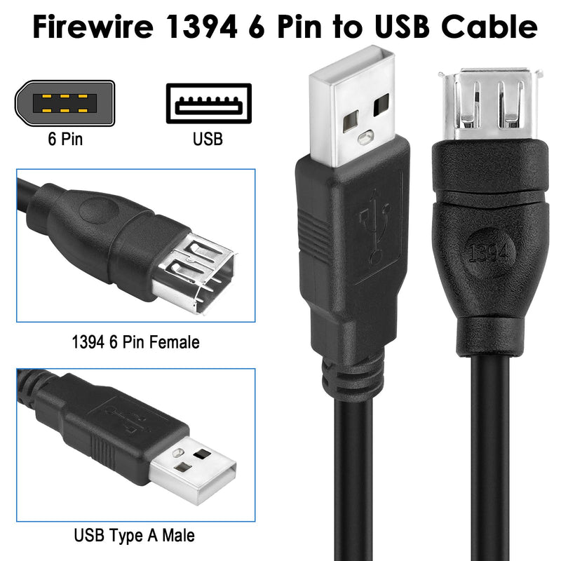 LBSC Firewire IEEE 1394 6 Pin Female to USB A Male Adapter Cable, 6 Pin Firewire to USB Cable Data Transfer Converter Cable for Printer, Digital Camera, Scanner, Hard Disk (USB to 6 pin) usb to 6 pin