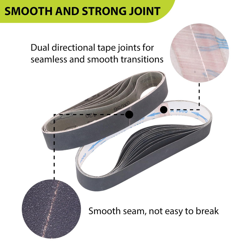 18 Pack 1-1/2 x 30 Inch Silicon Carbide Sanding Belts, 3 Each of 120 240 400 600 800 1000 Grits Sander Belts for Knife Sharpening, Metal & Woodworking, 1.5 x 30 Sanding Belts 1-1/2x30 inch