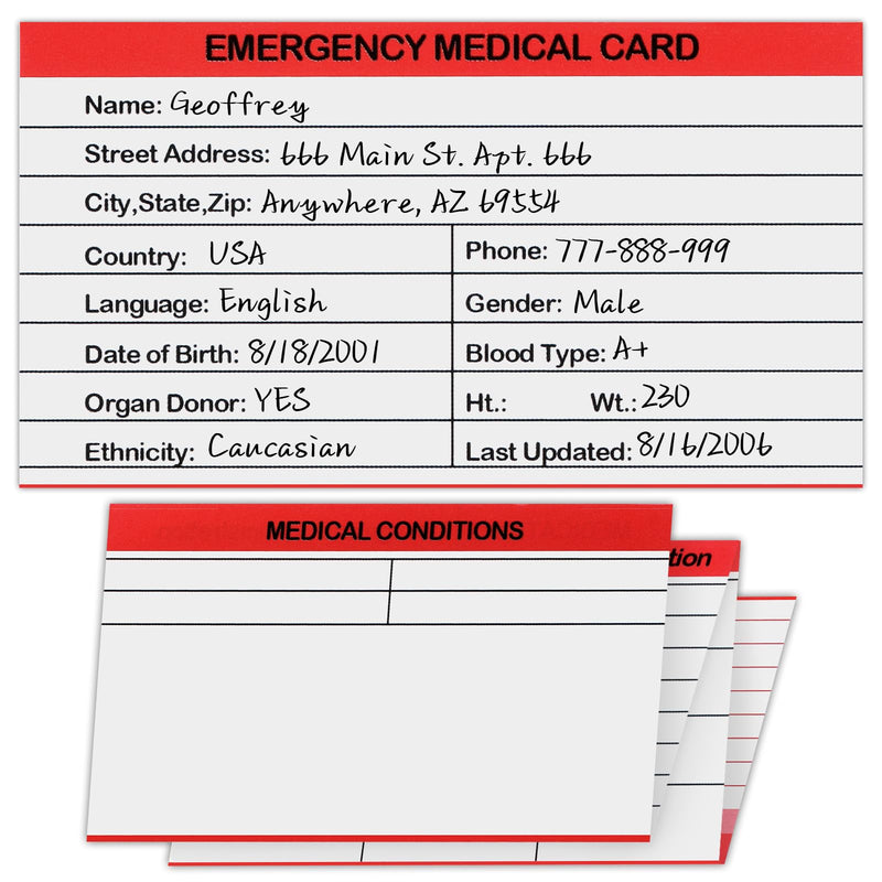 DLUGOPIS Pack of 12 Red Medical Emergency Card - Medication List & Medical Alert Wallet Card