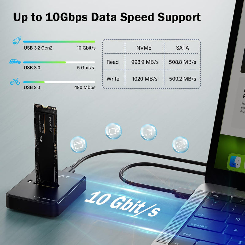 M.2 NVMe & SATA to USB C Docking Station, M.2 SSD to USB A C Reader Adapter for Both M Key & B+M Key NVMe PCIE and SATA NGFF SSD Dock, Size for 22110 2280 2260 2242 2230 Enclosure - Square M.2 Dock [Square Plastic]