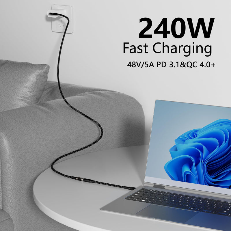 usbc extension cable right angle short 2FT Compatible with Thunderbolt 5/4/3 extender 80Gbps Data Transfer,usbc female to male Cable,8K@120Hz/16K@60Hz Display,90° USB Type C 240W PD3.1 Fast Charging. 2FT/0.6M