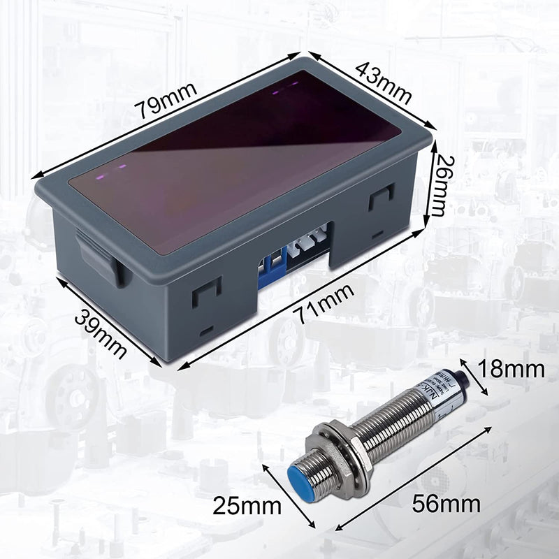 DONGKER Digital LED Tachometer, AC 230V 110V Digital RPM Motor Tachometer with Hall Proximity Switch Sensor NPN Tachometer