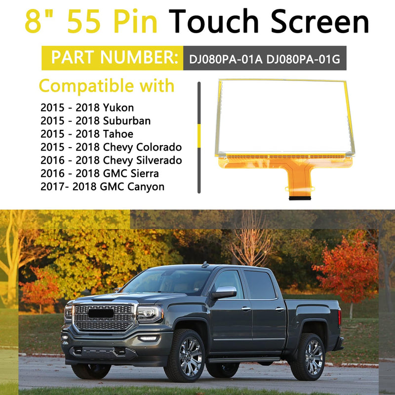 8" 55 Pin Touch Screen Glass Digitizer Compatible with 2015-2018 Suburban Tahoe Colorado Silverado Canyon Sierra MYLINK Navigation Raido DJ080PA-01A DJ080PA-01G