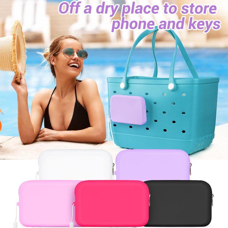 Large Phone Holder for Bogg Bag, Soft Silicone Waterproof Phone Holder with Zipper and Charms for Medium Large Xlarge Bogg Bag Simply Southern Modern Rubber Beach Bag,Purple Purple