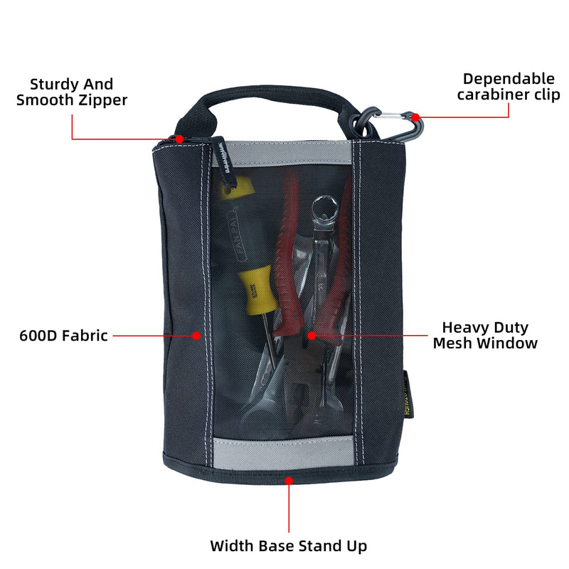 MELOTOUGH Zipper Tool Pouch Zipper Bag -Fastener Bag with Mesh Window and Carabiner Clip (4, Grey) 4 Grey 4pack