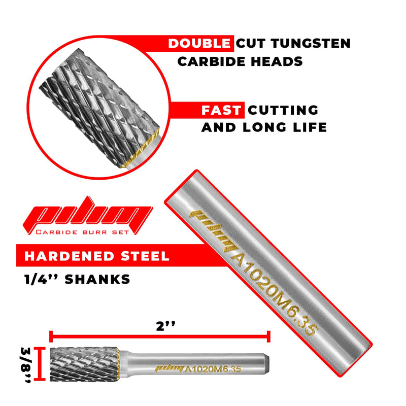 Tungsten Carbide Burr Set 1/4" Shank 8PC Double Cut Rotary Cutting Burrs Die Grinder Bits for Steel and Wood Working, Grinding, Carving, and Engraving Set 8 - 1/4 Shank