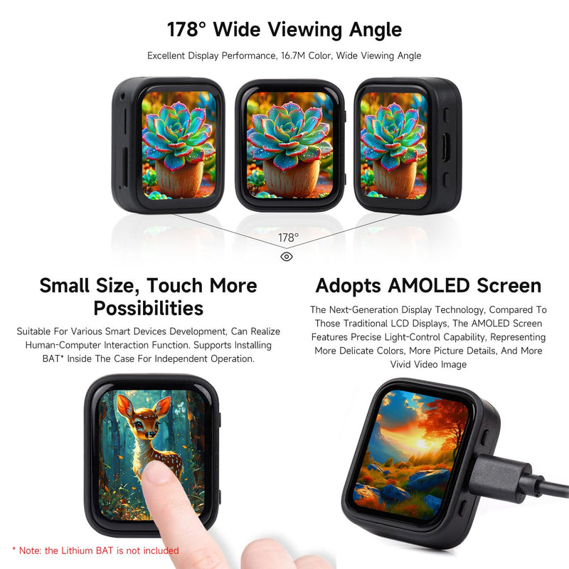 Waveshare ESP32-S3 1.8inch AMOLED Touch Display, Embedded with SH8601 Display Driver and FT3168 Capacitive Touch Chip, ESP32 with Display,32-bit LX7 Dual-core, 368×448 Pixels, Without Lithium Battery