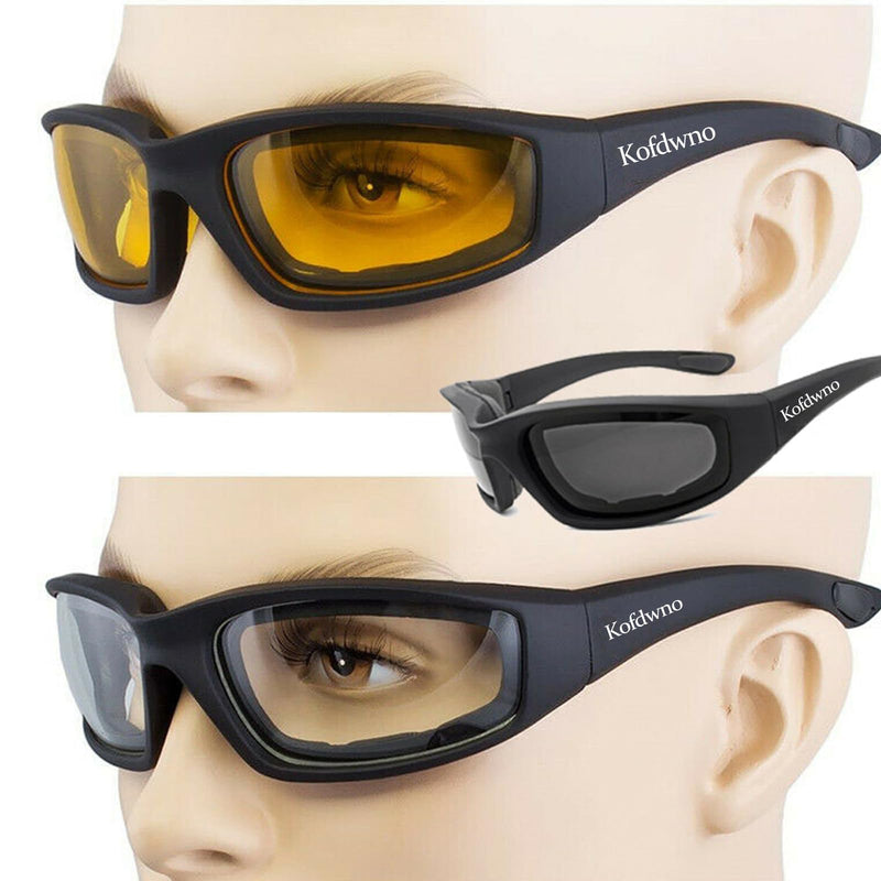 3 Pairs Motorcycle Riding Glasses Foam Padded Eyewear Goggles UV Protection Anti-Wind Dustproof Motorcycle Sunglasses for Outdoor Activities Sports-Clear Yellow Smoke