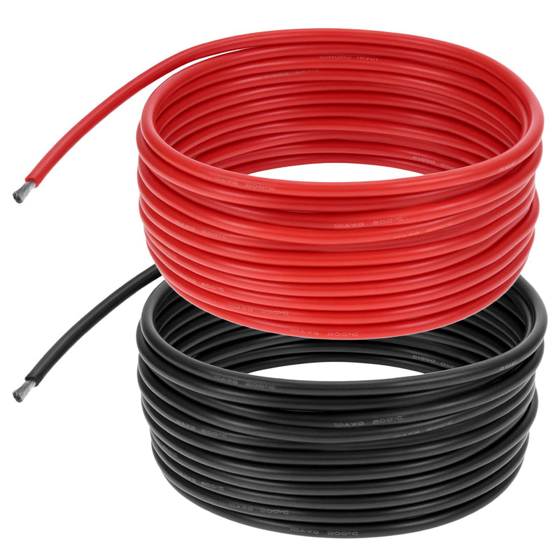 QWORK 10AWG 6 mm² Silicone Electronic Cable - 5 m Black 5 m Red - 10 Gauge Silicone Wire Car Cable Flexible and Soft Low Impedance 1050 Strands OFC Tin-Plated Wires 10 awg 5m+5m