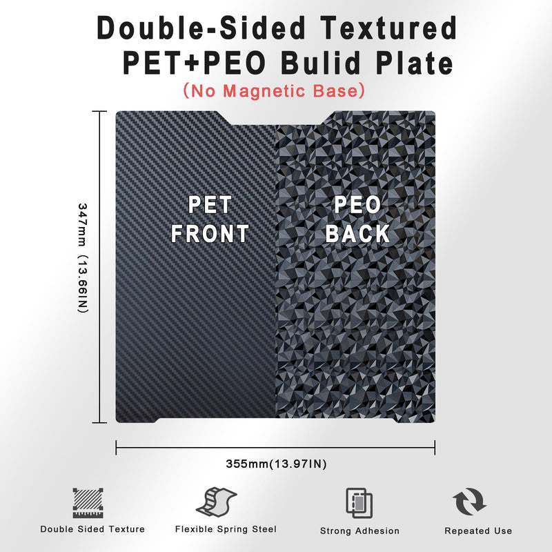 Bambula H2S Carbon Fiber PET+ Diamond PEO Build Plate 355x346.5mm, Double-Sided Flexible 3D Printing Spring Steel for Bambu H2D/H2S 3D Printer, Works with PLA, PETG H2D/H2S 355x346.5mm PEO +PET