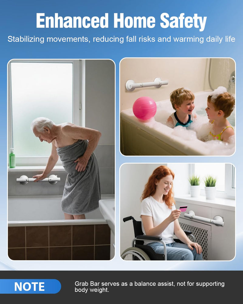 DOZAWA Grab Bars for Shower 2 Pack, Heavy Duty Shower Handles for Elderly Suction Removable, 17.7 Inch No-Drill Bathroom Safety Bars for Seniors & Handicap Assist White