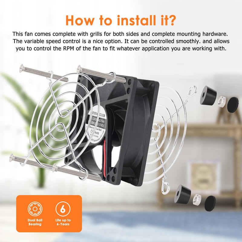80mm Small Computer Fan with AC Plug, 110V 120V 220V 240V Fan with Speed Controller, Cooling for Gaming PC, Modem, Cabinet, Terrarium, Greenhouse 3.1x3.1x1.0in