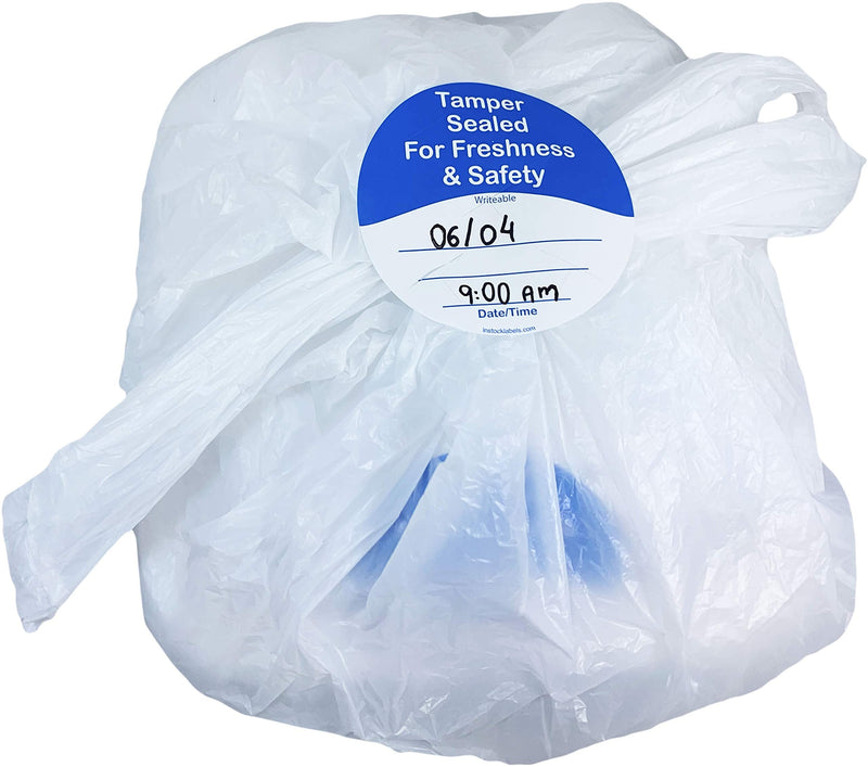InStockLabels 500 Blue/White Circle Tamper-Evident Food Seal Stickers with Date and Time Section, Labels for Food Containers (3 Inches)