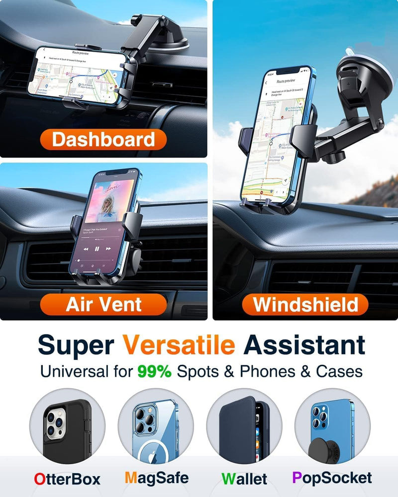 [2025 Ultimate] Car Phone Holder VANMASS【MAX Stable & Durable】Military-Grade Suction Cell Mount Truck Stand Cradle for Dashboard Windshield Vent for iPhone 16 Pro Max 15 14 13 12 Samsung S24 Android Black