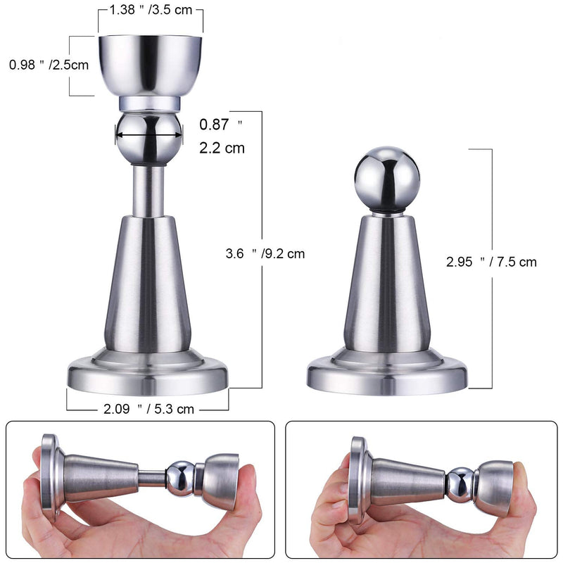 Blulu 4 Pack Magnetic Door Stopper Soft-Catch Stainless Steel Magnetic Door Catch Heavy Duty Wall Mounted & Floor Mounted Doorstops Holder for Keeping Open, Silver