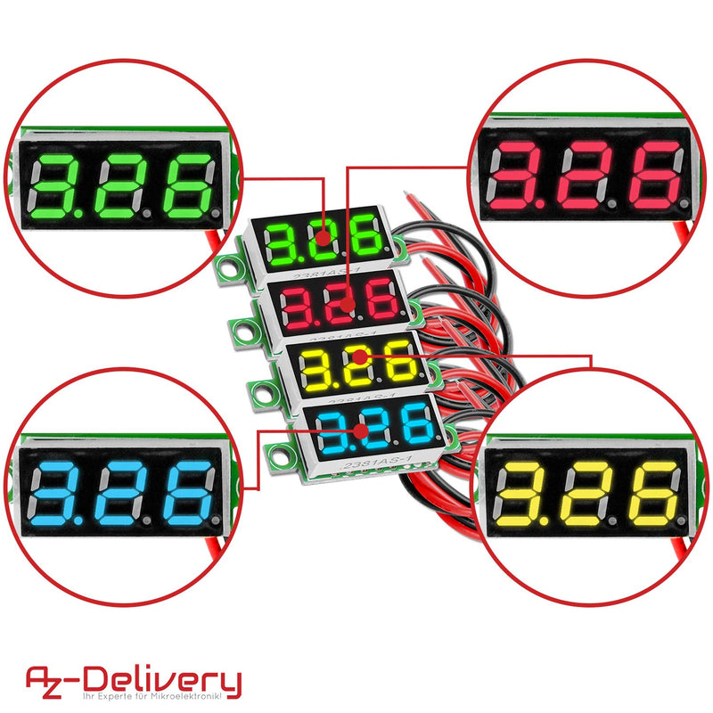 AZDelivery 5 x 0.28 inch mini digital voltmeter with 7-segment LED display 2.5V - 30V, voltage display, voltage measuring module including e-book!