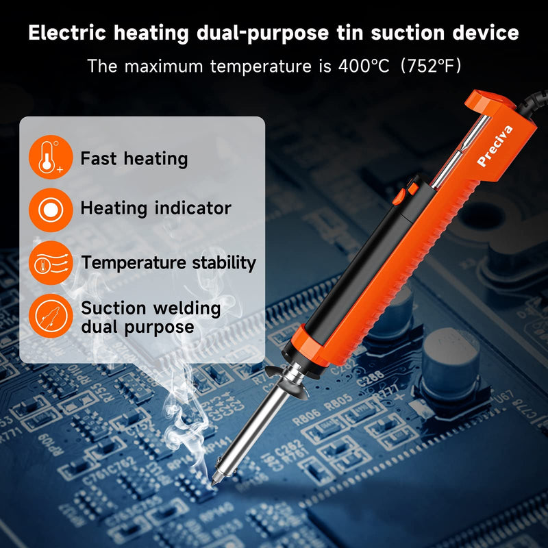 Desoldering pump, Preciva desoldering iron soldering iron solder extractor with 1.0mm and 1.2mm desoldering nozzles