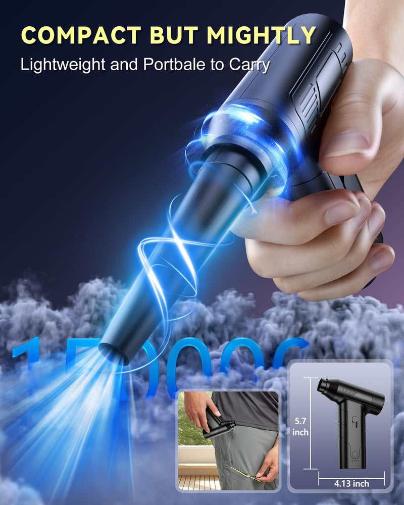Electric Compressed Air Duster -150000RPM Stepless Speed Tiny Electric Keyboard Cleaner - Rechargeable Air Blower Replaces Canned Air - No Canned Air Duster - Cordless Jet Dry Blower for PC Car Home