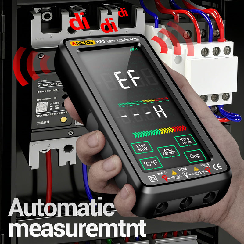 Smart Multimeter, Smart Digital multimeter Tester with Touch Screen 6000 Counts Auto Ranging Rechargeable multimeter A Reverse Display NCV Tester with Flashlight for Electricians,DIY (Black) Black