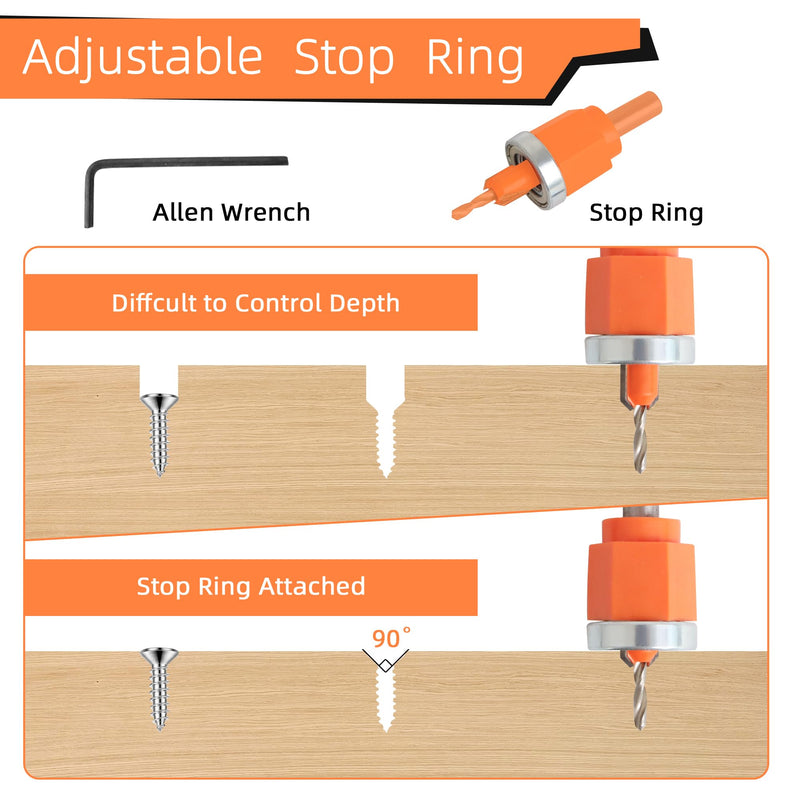 6Pcs Limit Countersink Drill Bit Set with Hole Punch, Adjustable Depth Wood Countersink Drill Bit Kit, Includes 1/8"-5/32" Bits & 3/8" Punch, Perfect for Woodworking & PVC Edge Banding (Bits + Plier) Drill Bit+Hole Punch
