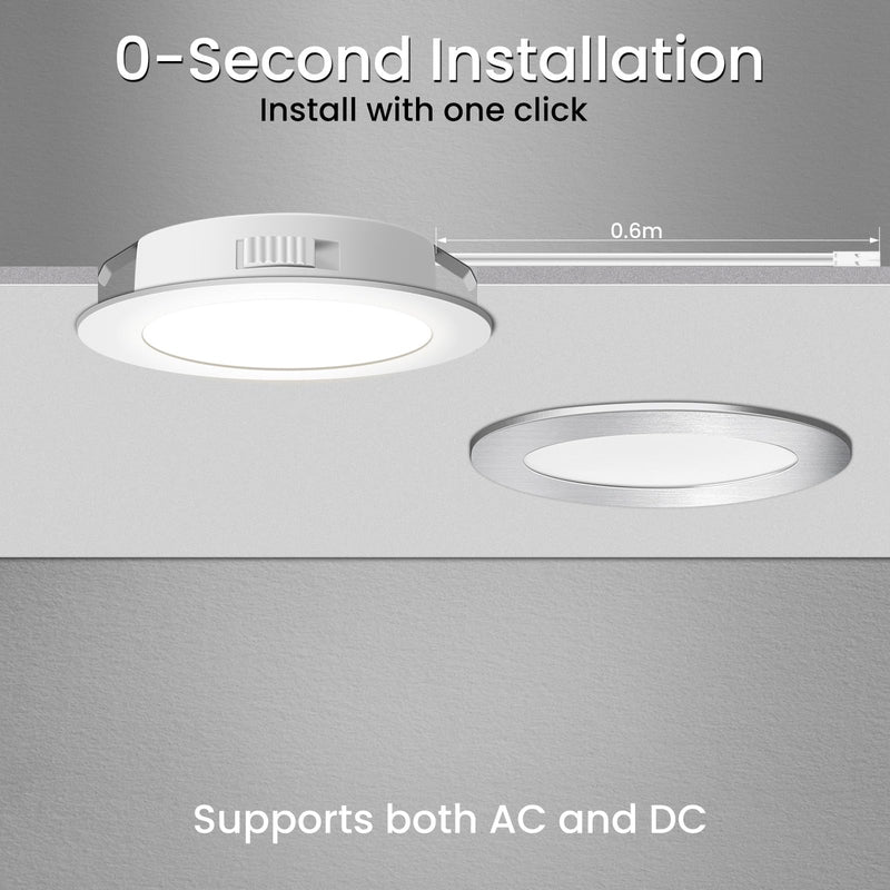 ALUSSO set of 6 12V LED recessed ceiling spotlights 3.5W furniture recessed spotlights 3000K warm white 4000K neutral white 6000K cold white, recessed LED spotlights flat drill hole 55-58mm and 14.5mm flat, IP44 waterproof nickel